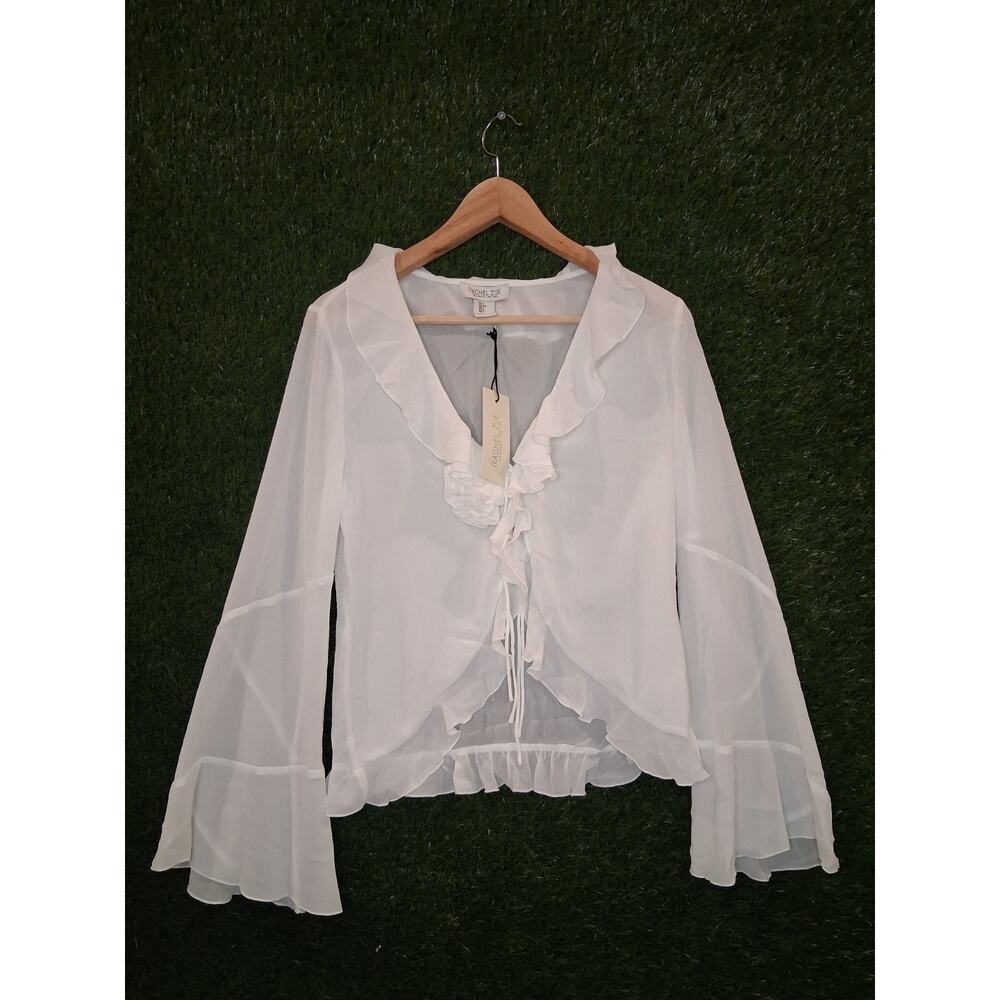 Rachel Zoe White Ruffled Tie-Front Bell Sleeve Blouse Size Small